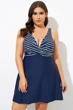 Navy And White Stripe Wrap Front Swimdress -Bikini Bliss Shop dsc00050
