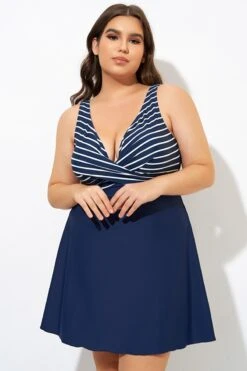 Navy And White Stripe Wrap Front Swimdress -Bikini Bliss Shop dsc00061