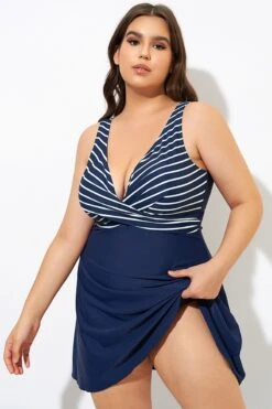 Navy And White Stripe Wrap Front Swimdress -Bikini Bliss Shop dsc00070