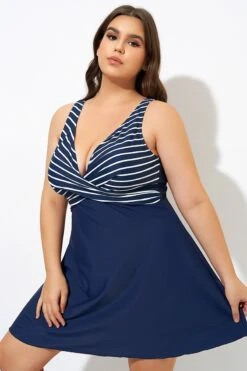 Navy And White Stripe Wrap Front Swimdress -Bikini Bliss Shop dsc00079