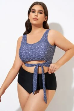 Freckle Dot Ardosia Long Line Swim Bikini Top -Bikini Bliss Shop dsc00330