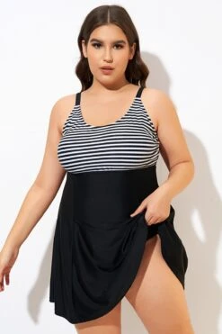 Black & White Stripe Elastic Adjustable Straps Swimdress 10 Black & White Stripe Elastic Adjustable Straps Swimdress -Bikini Bliss Shop dsc00469