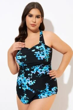 Blue Flower H-Back Sarong Front One Piece Swimsuit -Bikini Bliss Shop dsc00504