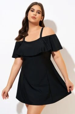 Solid Black Adjustable Straps Women Swimdress -Bikini Bliss Shop dsc00546