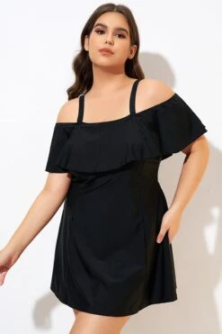 Solid Black Adjustable Straps Women Swimdress -Bikini Bliss Shop dsc00562