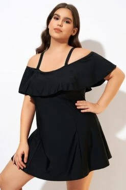 Solid Black Adjustable Straps Women Swimdress -Bikini Bliss Shop dsc00582