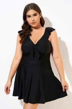 Ruffle Swimsuit Tie Knot Front Ruched Vintage Swimdress -Bikini Bliss Shop dsc00593