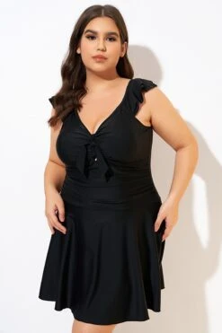 Ruffle Swimsuit Tie Knot Front Ruched Vintage Swimdress -Bikini Bliss Shop dsc00594