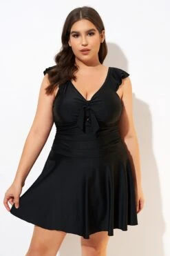 Ruffle Swimsuit Tie Knot Front Ruched Vintage Swimdress