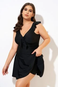 Ruffle Swimsuit Tie Knot Front Ruched Vintage Swimdress -Bikini Bliss Shop dsc00599