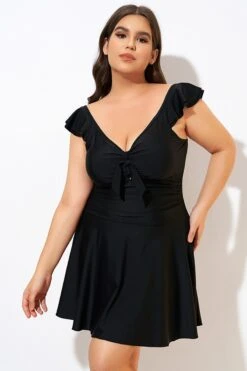 Ruffle Swimsuit Tie Knot Front Ruched Vintage Swimdress -Bikini Bliss Shop dsc00617