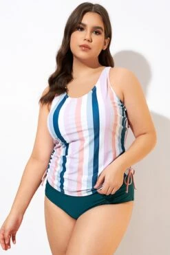 Multi Stripe Built-in Bra Racerback Tankini Top -Bikini Bliss Shop dsc00652