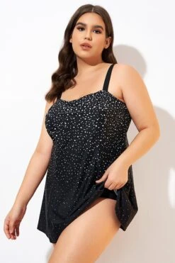 Black White Dot Square Neckline Adjustable Straps Swimdress -Bikini Bliss Shop dsc00693
