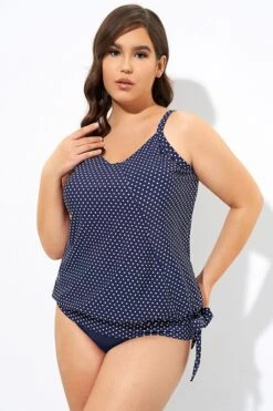 Navy Pindot Women Side Tie Round Neck Tankini Top -Bikini Bliss Shop dsc07023
