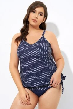 Navy Pindot Women Side Tie Round Neck Tankini Top -Bikini Bliss Shop dsc07035