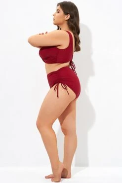 Red Drawstring Side High Waisted Bikini Bottom -Bikini Bliss Shop dsc07335