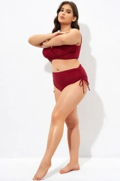 Red Drawstring Side High Waisted Bikini Bottom -Bikini Bliss Shop dsc07342
