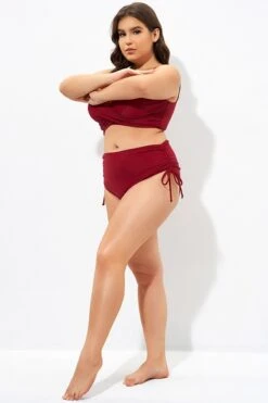 Red Drawstring Side High Waisted Bikini Bottom -Bikini Bliss Shop dsc07345