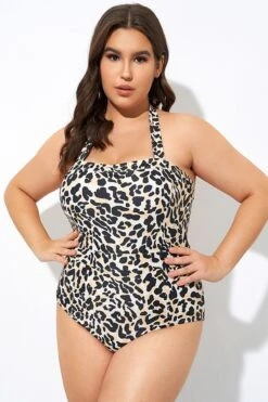 Leopard Print Thick Halter Straps One Piece Swimsuit -Bikini Bliss Shop dsc07555