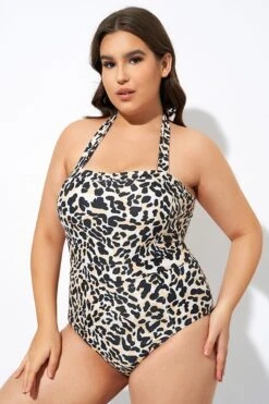 Leopard Print Thick Halter Straps One Piece Swimsuit -Bikini Bliss Shop dsc07573