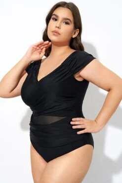 Black Mesh Cap Sleeve Cut Out One Piece Swimsuit -Bikini Bliss Shop dsc07704