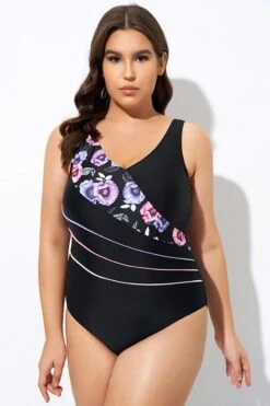 Black Flower Printed Women One Piece Swimsuit -Bikini Bliss Shop dsc07725