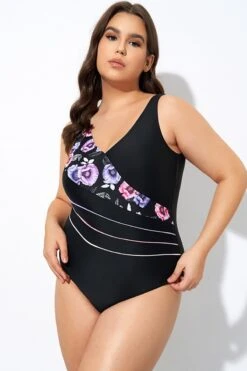 Black Flower Printed Women One Piece Swimsuit -Bikini Bliss Shop dsc07736