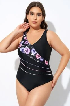Black Flower Printed Women One Piece Swimsuit -Bikini Bliss Shop dsc07747