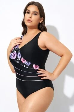 Black Flower Printed Women One Piece Swimsuit -Bikini Bliss Shop dsc07756