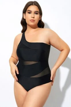 Black Mesh Sexy One Shoulder One Piece Swimsuit -Bikini Bliss Shop dsc07985