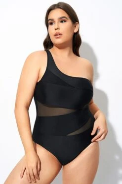 Black Mesh Sexy One Shoulder One Piece Swimsuit -Bikini Bliss Shop dsc07990