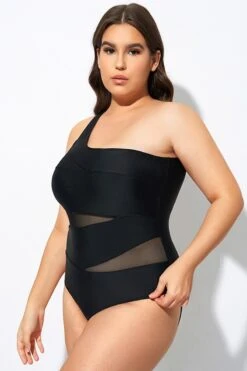 Black Mesh Sexy One Shoulder One Piece Swimsuit -Bikini Bliss Shop dsc07995