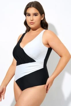 Black And White Plunge V-neckline One Piece Swimsuit -Bikini Bliss Shop dsc08057