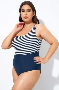 Blue And White Stripe One Shoulder One Piece Swimsuit -Bikini Bliss Shop dsc08107