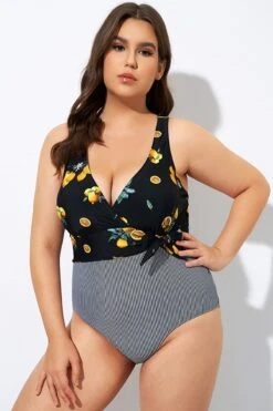 Lemon Stripes Print Front Lining One Piece Swimsuit 8 Lemon Stripes Print Front Lining One Piece Swimsuit -Bikini Bliss Shop dsc08241