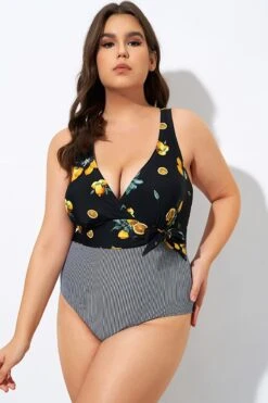 Lemon Stripes Print Front Lining One Piece Swimsuit 10 Lemon Stripes Print Front Lining One Piece Swimsuit -Bikini Bliss Shop dsc08255