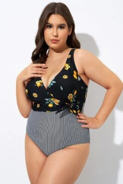 Lemon Stripes Print Front Lining One Piece Swimsuit 11 Lemon Stripes Print Front Lining One Piece Swimsuit -Bikini Bliss Shop dsc08257