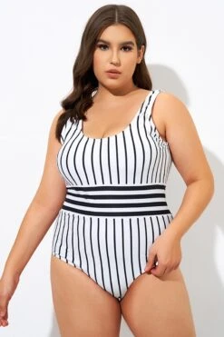 Black & White Stripe Women One Piece Swimsuit -Bikini Bliss Shop dsc09124