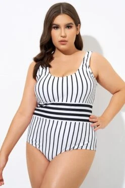 Black & White Stripe Women One Piece Swimsuit -Bikini Bliss Shop dsc09125
