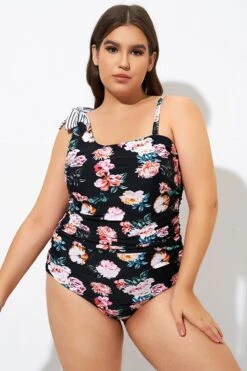 Flower One Shoulder Bow One Piece Swimsuit -Bikini Bliss Shop dsc09292