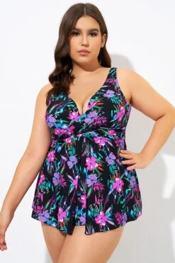 Neon Floral V-neck Twist Unlined Tankini Top -Bikini Bliss Shop dsc09329