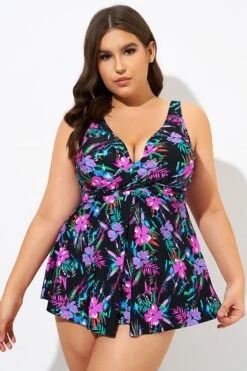 Neon Floral V-neck Twist Unlined Tankini Top -Bikini Bliss Shop dsc09333