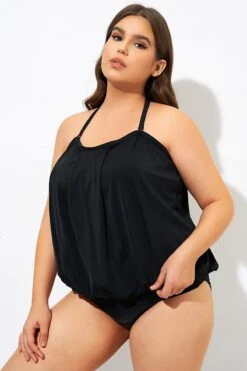 Soild Black Sexy Loose Bandeau Tankini Top -Bikini Bliss Shop dsc09462