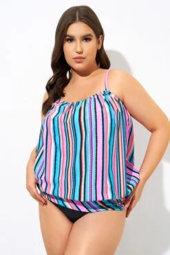 Women Stripe Bandeau Blouson Tankini Top -Bikini Bliss Shop dsc09549