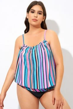 Women Stripe Bandeau Blouson Tankini Top -Bikini Bliss Shop dsc09562