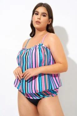 Women Stripe Bandeau Blouson Tankini Top -Bikini Bliss Shop dsc09579