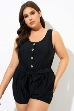 Black Classy Button Romper One Piece Swimsuit -Bikini Bliss Shop dsc09946