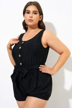 Black Classy Button Romper One Piece Swimsuit -Bikini Bliss Shop dsc09973