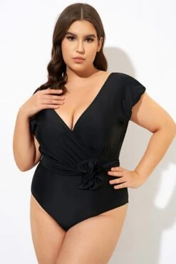 Black Short Sleeve Waist Tie One Piece Swimsuit -Bikini Bliss Shop dsc09990